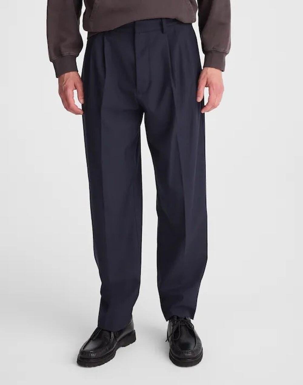 [MENS 38x32] Madewell Double-Pleated Trousers in Wool Blend Darkest Navy NW543